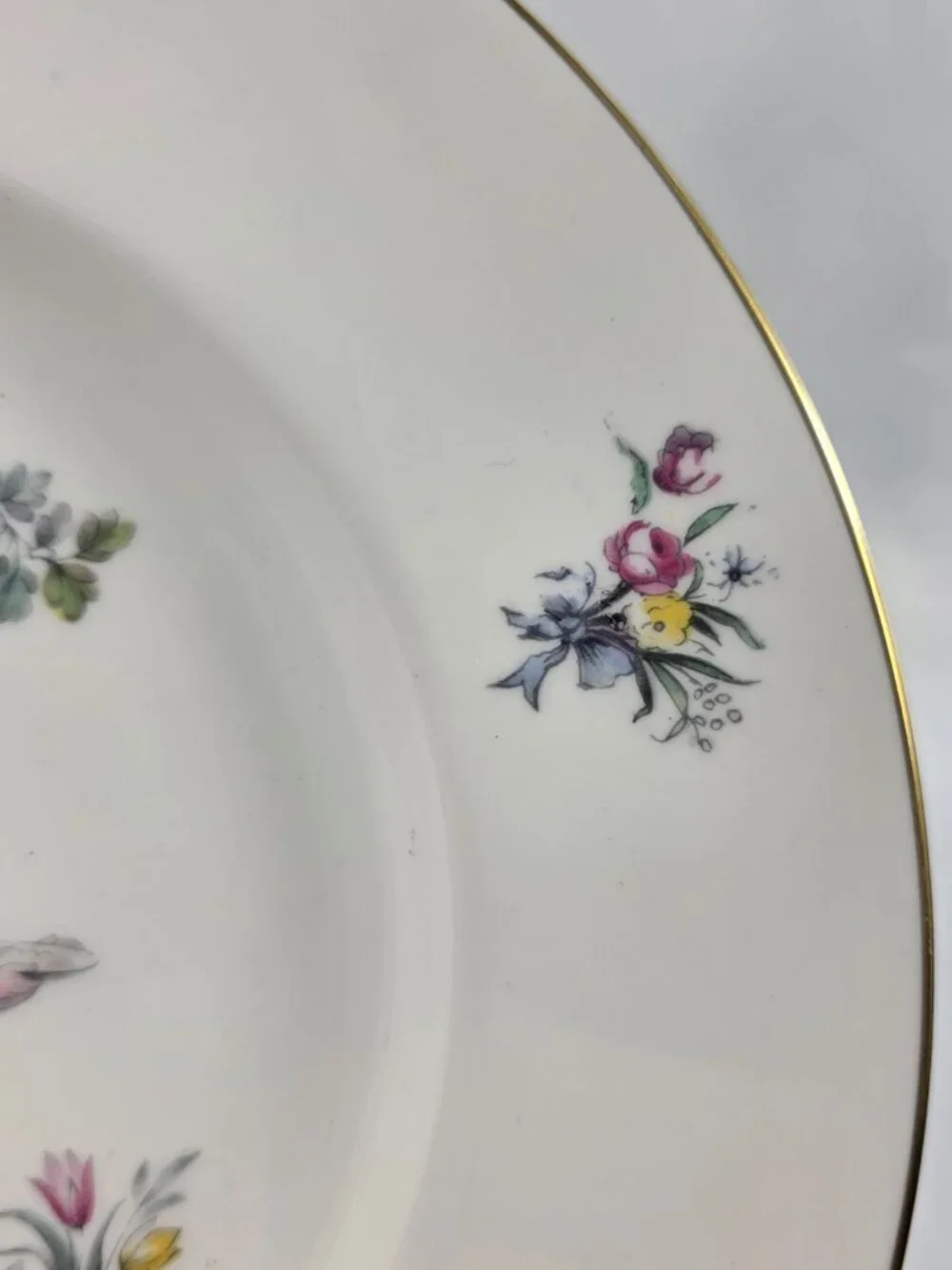 TWO Royal Worcester Watteau Luncheon Plates People in Center with Flowers & Tree